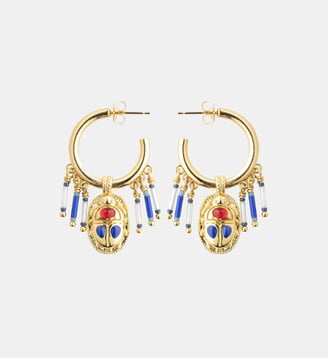 Boucles d'oreilles créoles avec pendentif scarabé et perles VALDO - Hipanema - Indigo