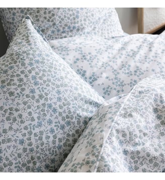 Taie d'oreiller en percale de coton, AQUARELLE - Blanc Cerise - Bleu céladon