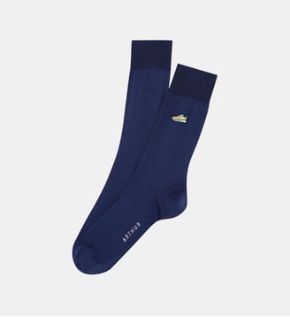 Chaussettes en fil d'écosse brodées - Sneakers - Arthur - Marine