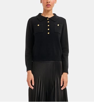 Pull polo à boutons dorés - RIVAGE - Pablo - Noir
