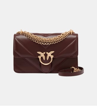 Sac porté épaule mini love bag one en cuir et cuir nappa à chevrons et triple chaîne - Pinko - Rouge vif