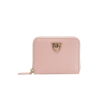 Portefeuille carré à contour zippé en cuir - Pinko - Rose pâle