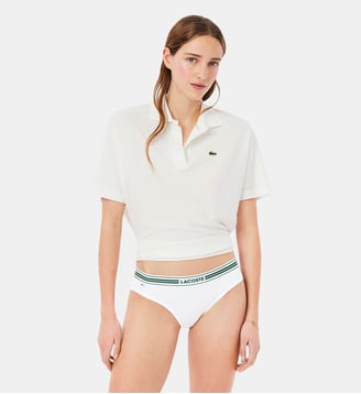 Culotte coton stretch ceinture contrastée - Lacoste - Blanc