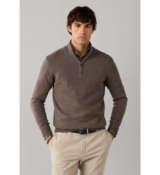 Pull En Laine D'agneau À Demi-Zip - Hackett London - Putty beige