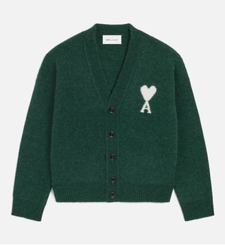 Cardigan unisexe en alpaga Ami de Coeur - AMI Paris - Vert bouteille et ecru