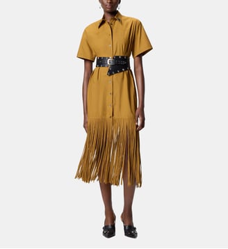 Robe chemise longue à franges et détails métalliques - Pinko - Bronze