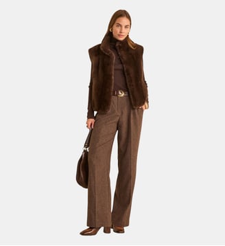 Pantalon Large En Laine Mélangée Bernie - Maison 123 - Marron foncé