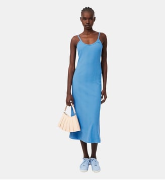 Robe longue à bretelles longue coton côtelé - Lacoste - Bleu