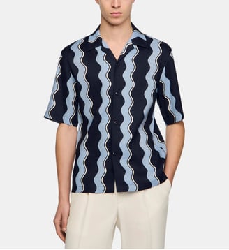 Chemise en lin à imprimé - Sandro - Marine