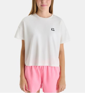 T-shirt crop Emilagi signature en coton mélangé - Le Temps Des Cerises - Écru