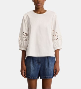 Blouse en coton à broderies - CLEMENCE - Pablo - Blanc