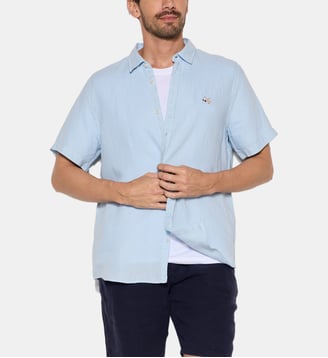 Chemise en lin LINO manches courtes - Chevignon - Ciel