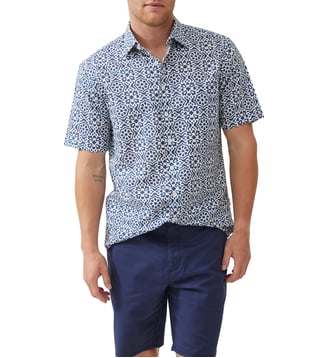 Chemise imprimée droite en lin et coton manches courtes Becksley - Rodd & Gunn - Porcelain