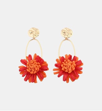 Boucles d'oreilles fleur en raphia rouge et orange - Balaboosté - Orange