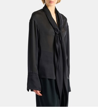 Chemise en soie à col noué - Balmain - Noir