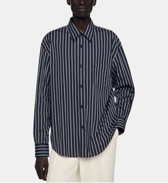 Chemise en coton à rayures - Sandro - Bleu marine