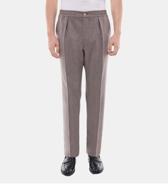 Pantalon élastiqué en flanelle de laine - Fursac - Châtaigne