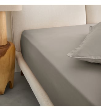 Drap-housse satin de coton lavé 200 fils, bonnet 30 cm - AM.PM - Sauge blanche
