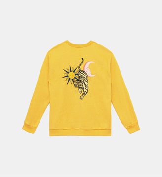 Sweat-shirt col rond imprimé broderie  TIGER - La Petite Etoile - Ocre