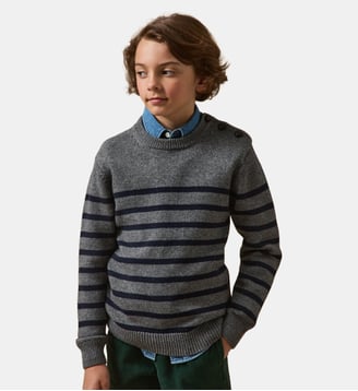 Pull marinière  en laine majoritaire - Cyrillus - Gris chine