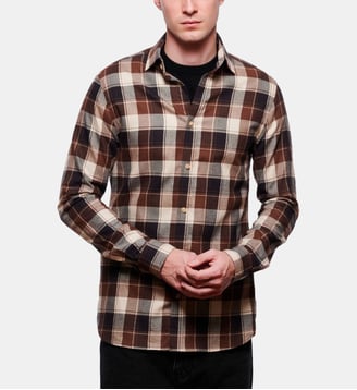 Chemise à carreaux flanelle coupe droite - Atelier Privé - Marron