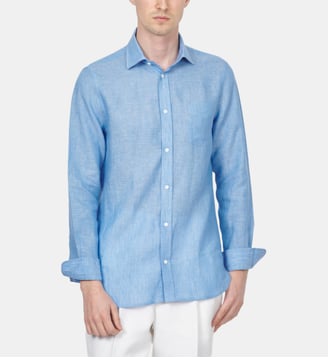 Chemise en lin bleu coupe droite - Atelier Privé - Bleu