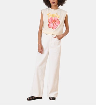 Jean large évasé Nucia coton denim délavé  - Garance Paris - Blanc