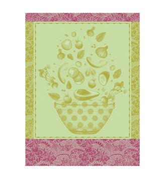 Torchon Salade d'été 100% coton - Le Jacquard Francais - Rose et vert