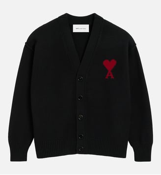 Cardigan Ami De Coeur En Laine unisexe - AMI Paris - Noir et rouge