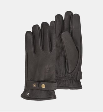 Gants tactiles, en cuir de chèvre, doublé imitation micro-fourrure - Isotoner - Marron