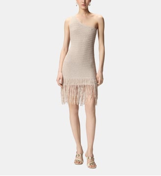 Robe courte asymétrique à franges - Pinko - Gris clair