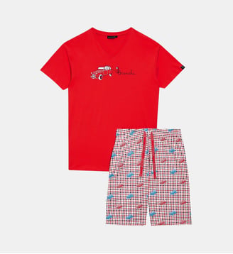 Pyjashort en jersey de coton léger - 2CV Branché - Arthur - Rouge