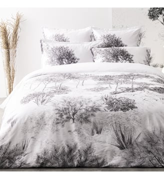 Housse de couette imprimée en satin de coton bio, DUNE - Alexandre Turpault - Noir et blanc