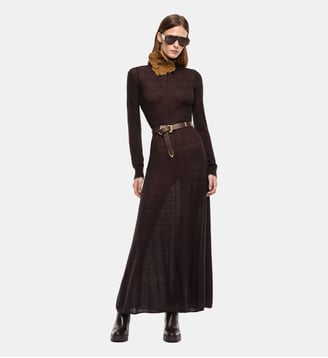 Robe longue à col roulé en laine mérinos et alpaga - Pinko - Marron