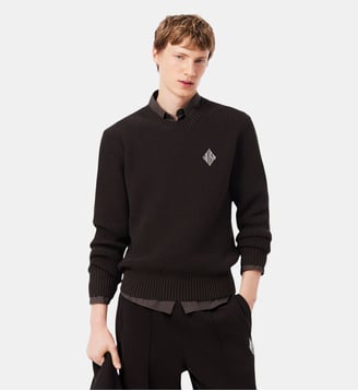 Pull maille perlée badge - Lacoste - Marron