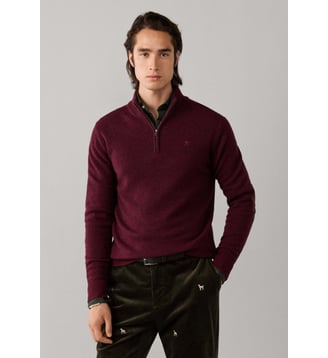Pull En Laine D'agneau À Demi-Zip - Hackett London - Oxblood red