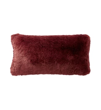 Taie de coussin en fausse fourrure et satin de coton, TSARINE - Alexandre Turpault - Rouge bourgogne