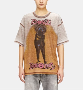 T-shirt décontractée avec imprimé et clous - Diesel - Marron clair