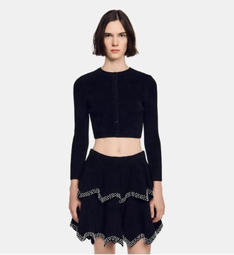 Cardigan court en maille velours - Sandro - Noir