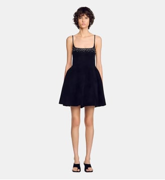 Robe courte en velours à strass - Sandro - Noir
