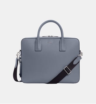 Porte document slim 14" Emile en cuir signature T - Le Tanneur - Bleu acier