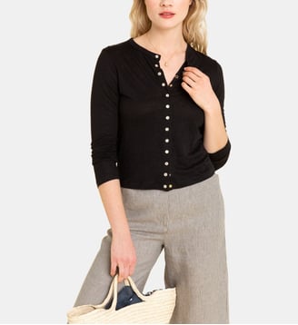 cardigan Le Petit en lin beige - Agnès b. - Noir