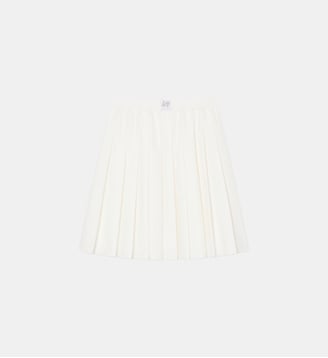 Jupe plissée mi-longue effet Petit Piqué - Lacoste - Blanc