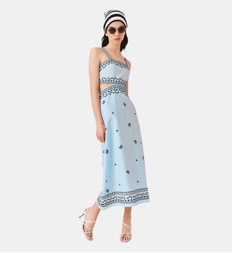 Robe longue brodée en lin mélangé - Maje - Bleu ciel