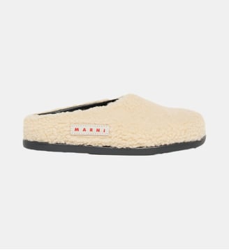 Chaussons mules Teddy avec logo - Marni - Blanc crémeux