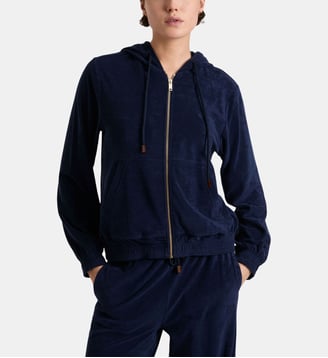 Veste en molleton avec capuche à fermeture éclair uni - Vilebrequin - Bleu marine