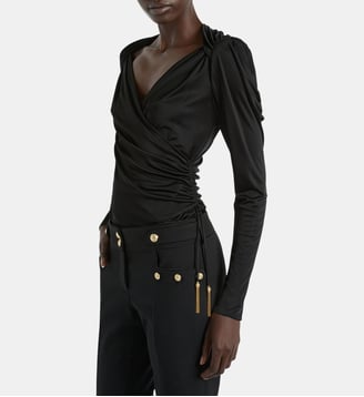 Top drapé en jersey fluide - Balmain - Noir