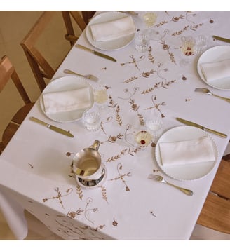 Nappe brodée en lin, 170 gr/m², VALSE DE LIN - Alexandre Turpault - Blanc