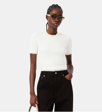 Pull manches courtes maille torsadée - Lacoste - Blanc