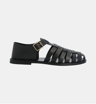 Sandale fisherman - cuir lisse - Manfield - Noir